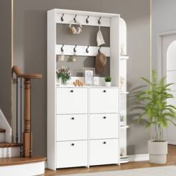 BTM Coat Rack Shoe Storage Cabinet Flip Drawers Entryway Organizer in White - thumbnail 6