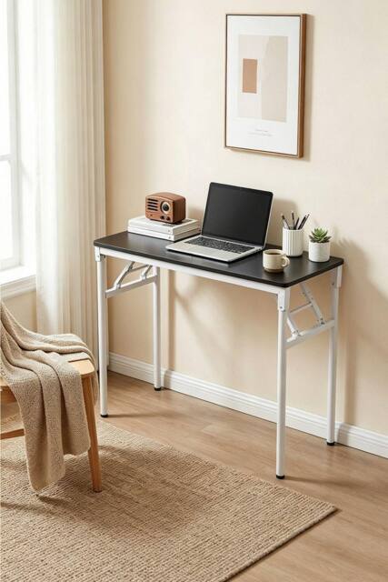 Living and Home 80 x 40cm Home Office Foldable Computer Desk with Adjustable Foot Pads in Black - Size: 80 x 40 cm - image 1