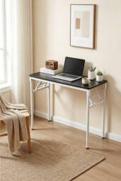 Living and Home 80 x 40cm Home Office Foldable Computer Desk with Adjustable Foot Pads in Black - Size: 80 x 40 cm
