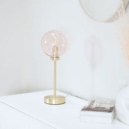ValueLights Frenchie Pink Tinted Glass Globe Gold Stem Table Lamp with LED Bulb - thumbnail 5