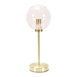 ValueLights Frenchie Pink Tinted Glass Globe Gold Stem Table Lamp with LED Bulb - thumbnail 2