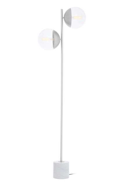 Orsina Sturdy Chrome Finish 2 Light Floor Lamp, Minimalist Bedroom Lamp, Double Glass Globe Tall Lamp On Floor in Silver - image 1