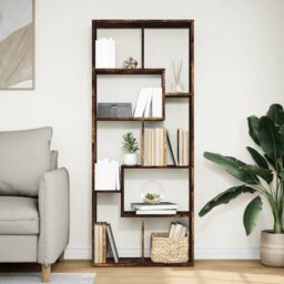 Berkfield Home Room Divider Bookcase Smoked Oak 67x25x161.5 cm Engineered Wood in Brown - thumbnail 3