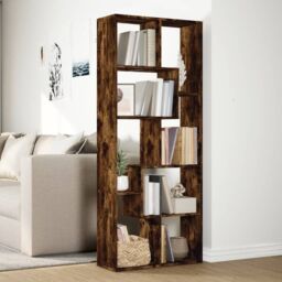 Berkfield Home Room Divider Bookcase Smoked Oak 67x25x161.5 cm Engineered Wood in Brown - thumbnail 4