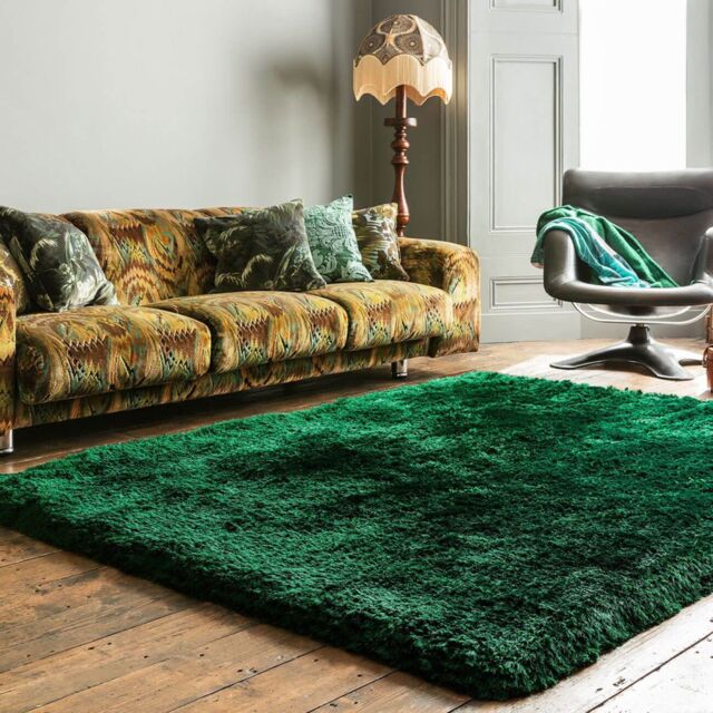 The Rug Shop UK Handmade Plain Shaggy Sparkle Luxurious Anti-Shed Area Rug in Green - Size: 120 cm x 170 cm - image 1