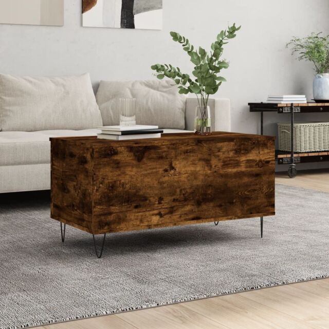 Berkfield Home Coffee Table Smoked Oak 90x44.5x45 cm Engineered Wood in Brown - image 1