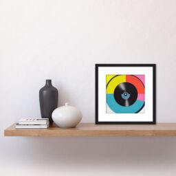Artery8 Abstract Retro Pop Art Vinyl Record Sixties Colourful Yellow Red Pink Blue Painting Square Wooden Framed Wall Art Print Picture 8X8 Inch - thumbnail 2