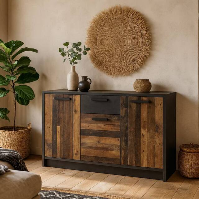 Wyld Haus Whimwick 3 Door 1 Drawer Cabinet Walnut & Dark Matera Grey - image 1