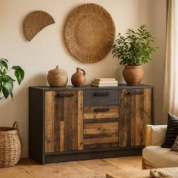 Wyld Haus Whimwick 3 Door 1 Drawer Cabinet Walnut & Dark Matera Grey - thumbnail 2
