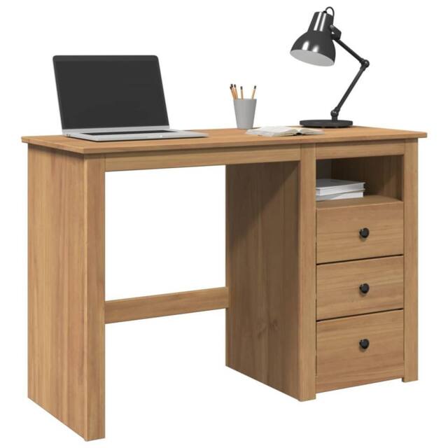 Berkfield Home Desk Panama 112x45x75 cm Solid Wood Pine in Brown - Size: 112 x 45 x 75 cm - image 1