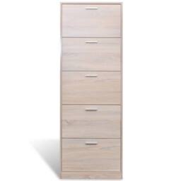 Berkfield Home Oak Look Wooden Shoe Cabinet with 5 Compartments in Brown - thumbnail 3