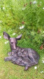 Inspirational Gifting Doe & Baby Fawn Laying Deer Garden Ornament Sculpture Hand Crafted Aluminium in Bronze - thumbnail 4