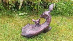Inspirational Gifting Doe & Baby Fawn Laying Deer Garden Ornament Sculpture Hand Crafted Aluminium in Bronze - thumbnail 6