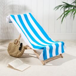 OHS Stripes Towel Bath Quick Dry Summer Travel Microfibre Absorbent Swim in Bright Blue