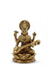 KDMD Brass Saraswati Miniature Statue - 34mm, 22g, Wisdom & Arts Decor in Bronze - thumbnail 3