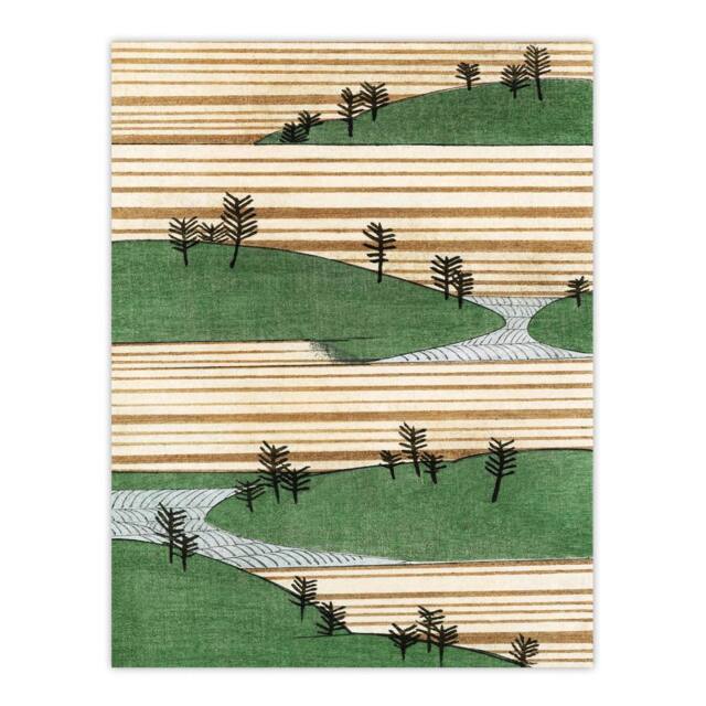 "Artery8 Landscape Hills Pattern Retro Japan Wall Art Print Bijutsukai in Green - Size: W12"" x H16""" - image 1
