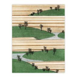 "Artery8 Landscape Hills Pattern Retro Japan Wall Art Print Bijutsukai in Green - Size: W12"" x H16""" - thumbnail 1