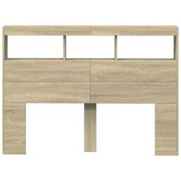 Berkfield Home Headboard Cabinet with LED Sonoma Oak 140x17x102 cm in Light Tan - Size: 140 x 17 x 102 cm - thumbnail 6