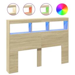 Berkfield Home Headboard Cabinet with LED Sonoma Oak 140x17x102 cm in Light Tan - Size: 140 x 17 x 102 cm - thumbnail 1