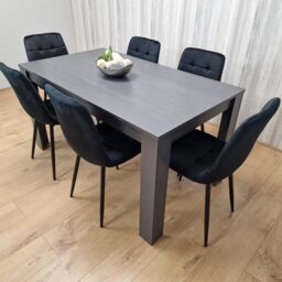 KOSY KOALA Dining Table & 6 Chairs Black Dark Grey 6 Black Velvet Chairs Wood Dining Set Furniture in Brown - thumbnail 5