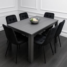 KOSY KOALA Dining Table & 6 Chairs Black Dark Grey 6 Black Velvet Chairs Wood Dining Set Furniture in Brown - thumbnail 1