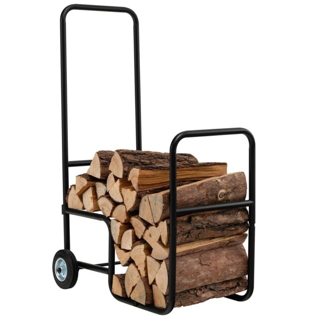 Costway Firewood Cart Rolling Log Carrier Fireplace Log Holder Durable Rubber Wheels in Black - image 1