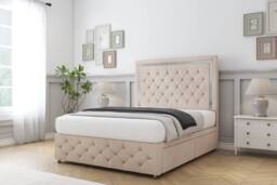 "Sloomy Sofia Chrome Naples Divan Base 2 Drawers - 26"" Headboard-Footboard in Light Sand - Size: King" - thumbnail 3