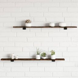Berkfield Home Wall Shelves 4 pcs Smoked Oak 100x10x1.5 cm Engineered Wood in Brown - thumbnail 1