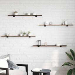 Berkfield Home Wall Shelves 4 pcs Smoked Oak 100x10x1.5 cm Engineered Wood in Brown - thumbnail 3