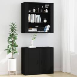 Berkfield Home Wall Cabinet Black 80x33x80 cm Engineered Wood - Size: 80 x 33 x 80 cm - thumbnail 7