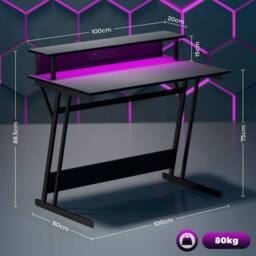 Wyld Haus Tovapa 100cm Black 2 Level LED Gaming Desk - thumbnail 4