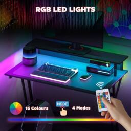Wyld Haus Tovapa 100cm Black 2 Level LED Gaming Desk - thumbnail 5