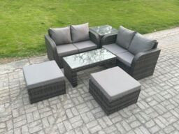 Fimous Rattan Wicker Garden Furniture Patio Conservatory Sofa Set with Rectangular Coffee Table Reclining Chair Love Sofa Big Footstool Side Table - thumbnail 1