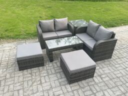 Fimous Rattan Wicker Garden Furniture Patio Conservatory Sofa Set with Rectangular Coffee Table Reclining Chair Love Sofa Big Footstool Side Table - thumbnail 2