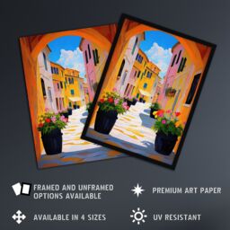 "Artery8 Bari Italy Alleyway Vibrant Summer Cityscape Wall Art Print in Orange - Size: W12"" x H16""" - thumbnail 2