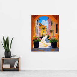 "Artery8 Bari Italy Alleyway Vibrant Summer Cityscape Wall Art Print in Orange - Size: W12"" x H16""" - thumbnail 4