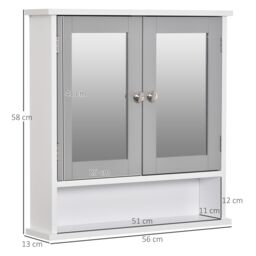 Kleankin Wall Mounted Mirror Cabinet W/ Double Mirror Doors & Adjustable Shelf in Grey - thumbnail 3