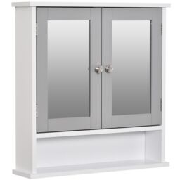 Kleankin Wall Mounted Mirror Cabinet W/ Double Mirror Doors & Adjustable Shelf in Grey - thumbnail 2