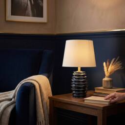 Happy Homewares Modern Gloss Ceramic Table Lamp Base with Deep Rippled Grooves in Blue - thumbnail 5