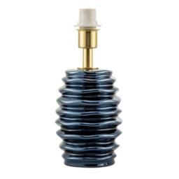Happy Homewares Modern Gloss Ceramic Table Lamp Base with Deep Rippled Grooves in Blue - thumbnail 1