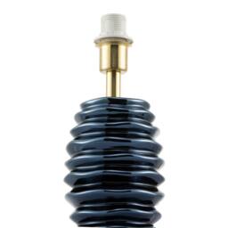 Happy Homewares Modern Gloss Ceramic Table Lamp Base with Deep Rippled Grooves in Blue - thumbnail 2