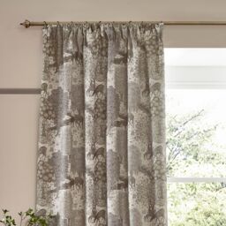 Morris & Co Brook Woodland Jacquard Room Darkening Pencil Pleat Curtains in Beige - Size: 229 cm width x 137 cm drop - thumbnail 3