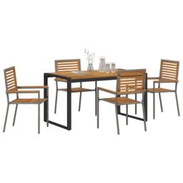 Berkfield Home Modern 5 Piece Garden Dining Set Grey Poly Rattan Acacia - thumbnail 1
