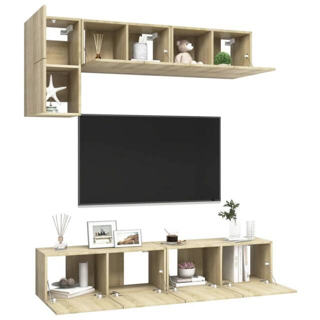 Berkfield Home Practical 5 Piece TV Cabinet Set Sonoma Oak Engineered Wood in Light Tan - image 1