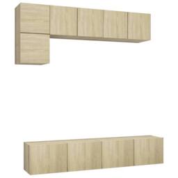 Berkfield Home Practical 5 Piece TV Cabinet Set Sonoma Oak Engineered Wood in Light Tan - thumbnail 3