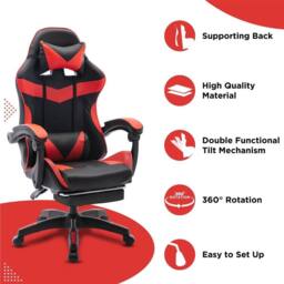 KORVIXA Black & Red Faux Leather Home Office Chair - Size: 100 cm - thumbnail 3