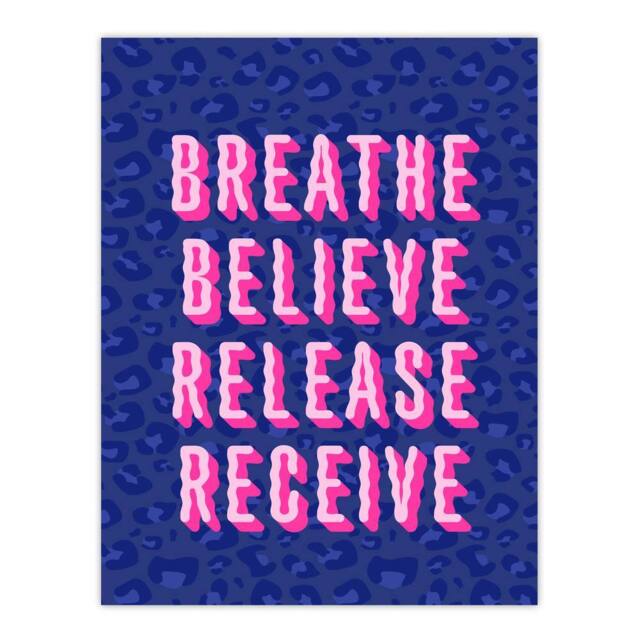 "Artery8 Breathe Believe Release Receive Cheetah Print Wall Art Print in Blue - Size: W12"" x H16""" - image 1