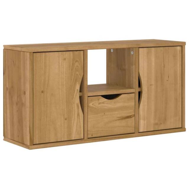 Berkfield Home TV Cabinet with Drawer ODDA 79x24x40 cm Solid Wood Pine in Brown - Size: 79 x 24 x 40 cm - image 1