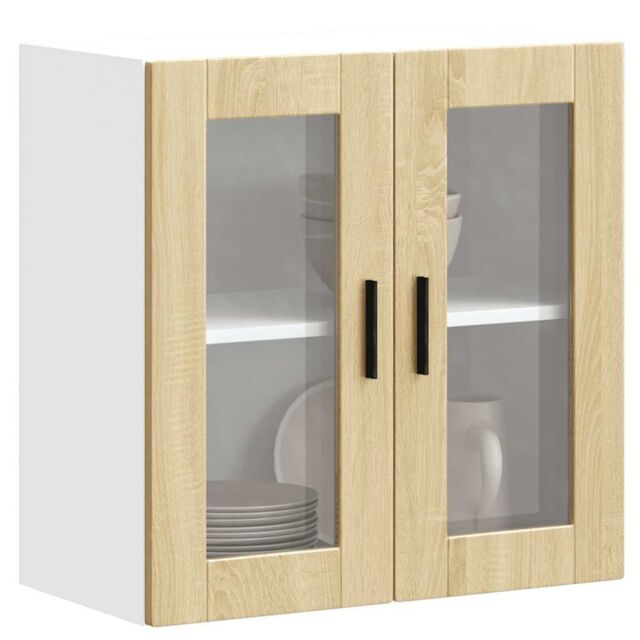 Berkfield Home Kitchen Wall Cabinet with Glass Door Porto Sonoma Oak in Brown - image 1
