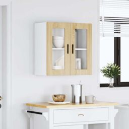 Berkfield Home Kitchen Wall Cabinet with Glass Door Porto Sonoma Oak in Brown - thumbnail 4